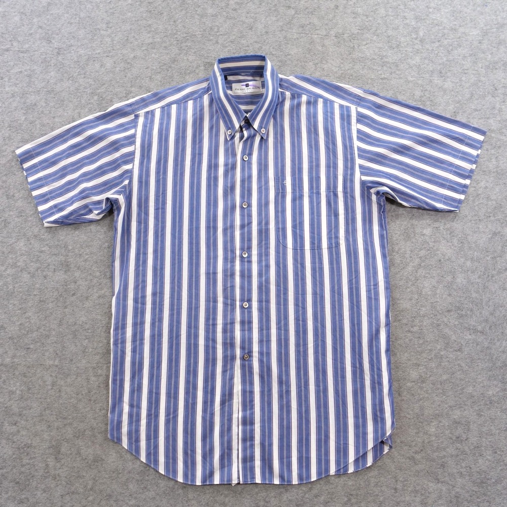 Pierre Balmain Shirt Mens Medium Blue White Button Up Striped Short Sleeve
